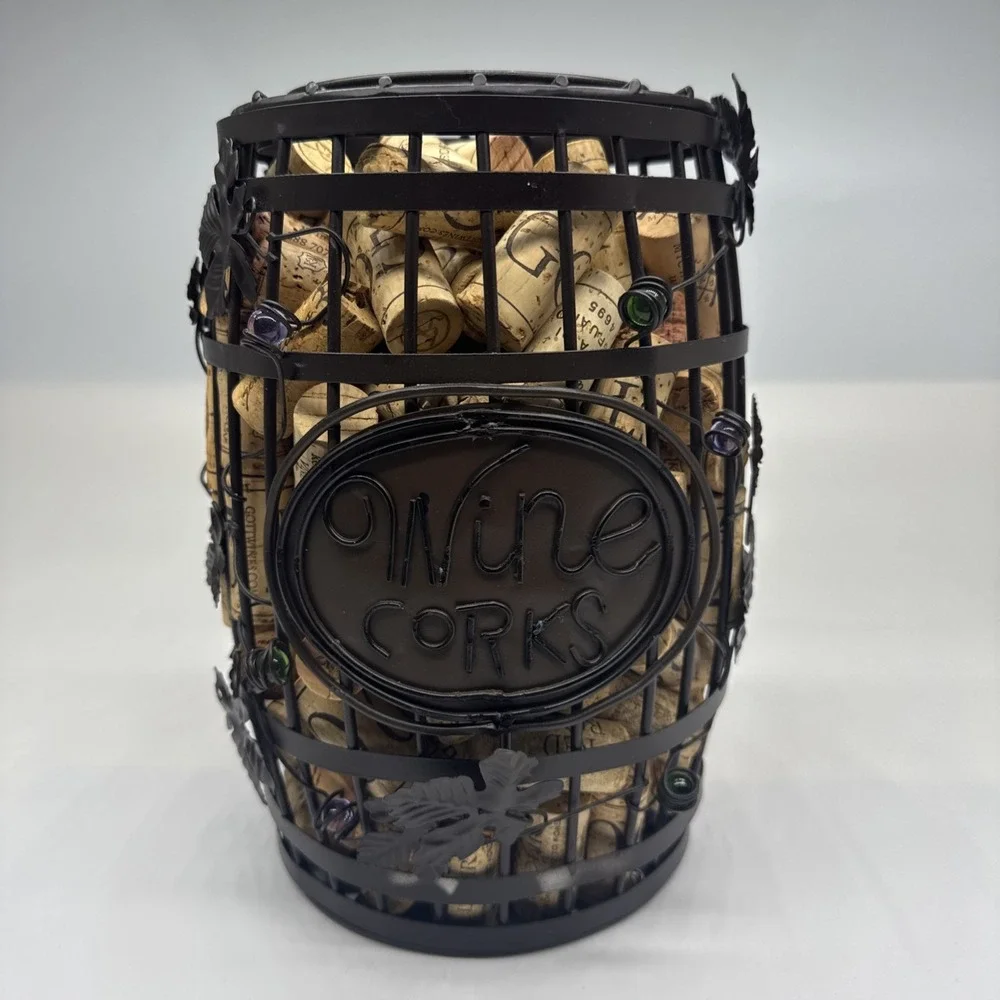 Wine Cork Holder Barrel Rustic Metal Home Decor 9.